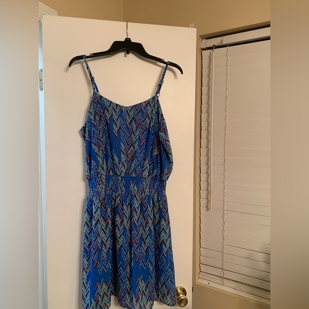 Blue Summer Spaghetti Strap Dress Sundress XL X-Large Above the Knee